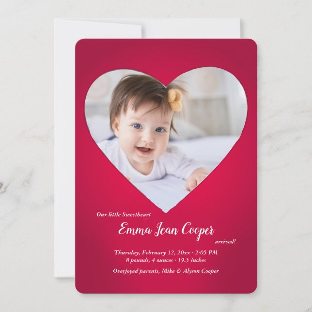 Big Heart Foto Geburtsankündigung Einladung (Vorderseite)