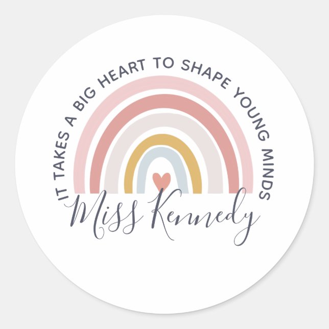 Big Heart to Shape Young Minds Teacher Runder Aufkleber (Vorderseite)