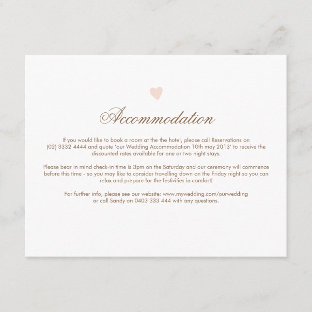 Big Heart Wedding Direction Card Begleitkarte (Vorderseite)