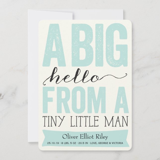 Big Hello Little Man Baby Boy Faire-part de naissa (Devant)