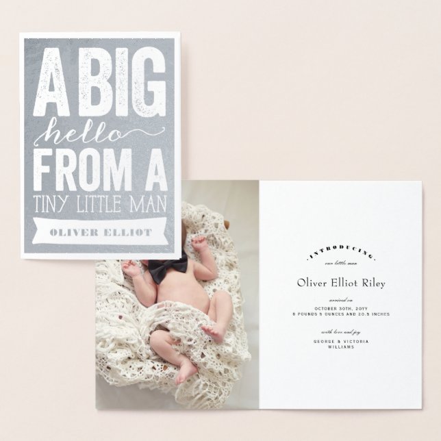 Big Hello Little Man Baby Boy Faire-part de naissa (Affichage)