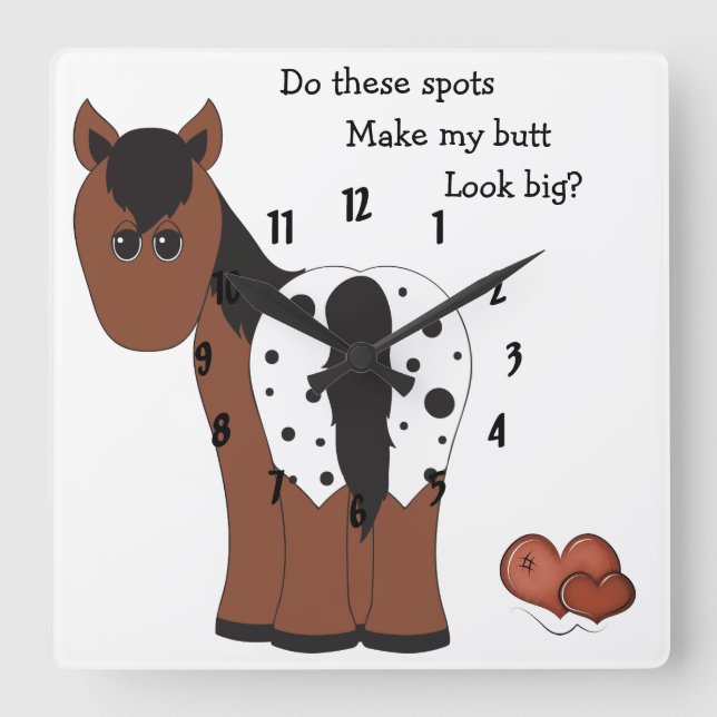 Big Hintern Apple Horse Wall Clock Quadratische Wanduhr (Vorderseite)