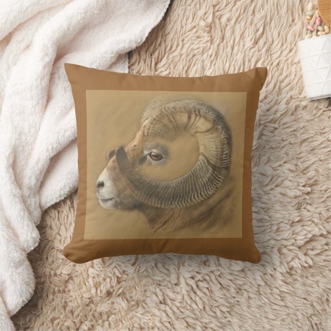 Big Horn Ram Zeichnend Kissen (Decke)