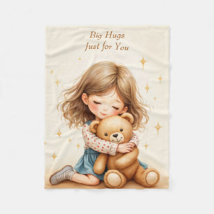Big Hugs Niedliche Girl Hugging Teddy Bären-Blatt Fleecedecke