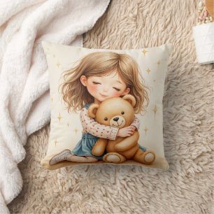 Big Hugs Niedliche Girl Hugging Teddy Bären-Blatt Kissen