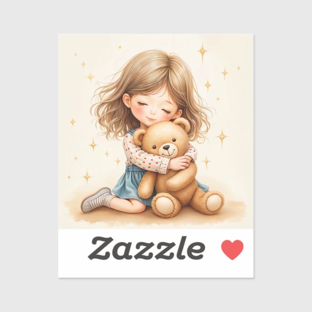Big Hugs - Niedlicher Girl Hugging Teddy Bär Aufkleber (Blatt)