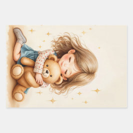 Big Hugs - Niedlicher Girl Hugging Teddy Bär Geschenkpapier Set