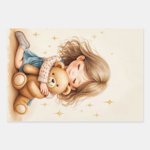 Big Hugs - Niedlicher Girl Hugging Teddy Bär Geschenkpapier Set