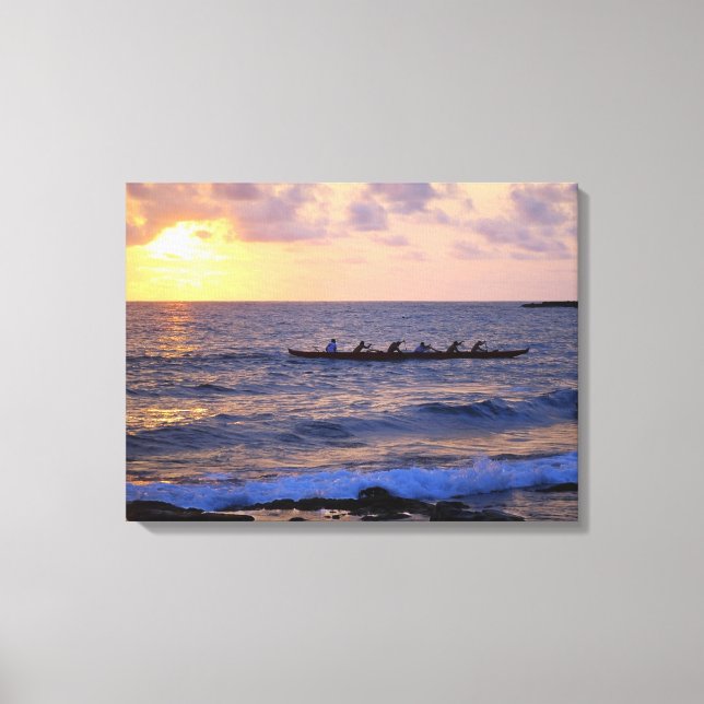 Big Island Hawaii Outrigger Canoe bei Sunset Leinwanddruck (Vorderseite)