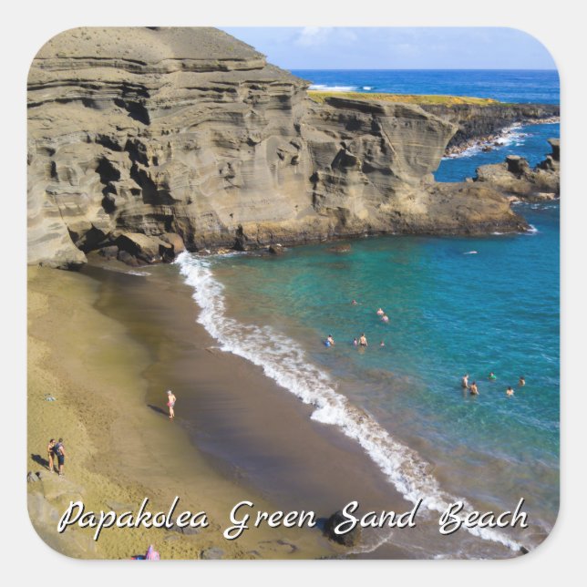 Big Island Hawaii Papakolea Green Sand Beach Quadratischer Aufkleber (Vorderseite)