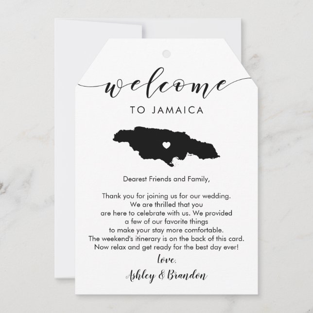 Big Jamaica Wedding Welcome Tag, Letter Itinerary (Vorderseite)