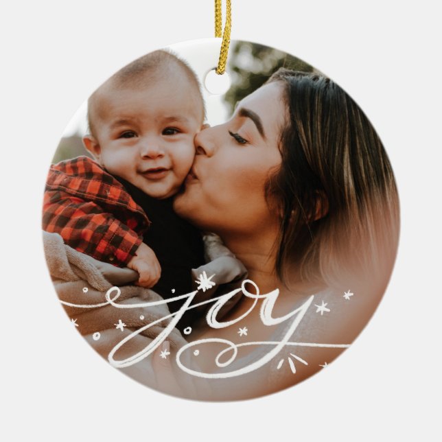 Big Joy Hand Letters Holiday Foto Keramik Ornament (Vorne)
