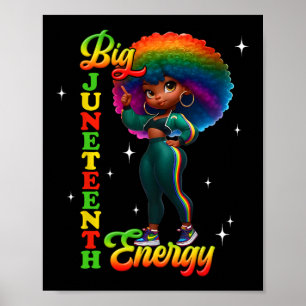 Big Juneteente Energy African American Queen Black Poster