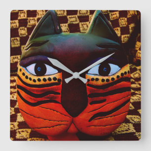 BIG KITTY CAT CLOCK....TIME TO FEED THE KITTY! QUADRATISCHE WANDUHR