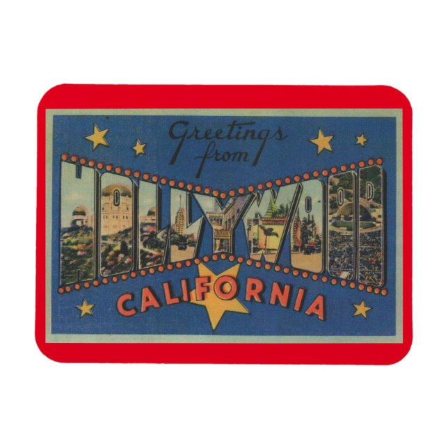 Big Letter Gruß Hollywood California Stars Magnet (Horizontal)