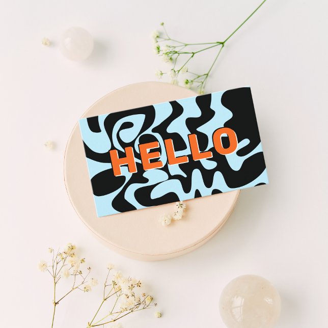 Big Letters Hello Modern Black Bale Blue Orange Visitenkarte (Von Creator hochgeladen)