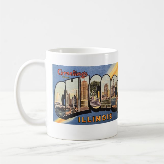 Big Letters Vintag Chicago Postcard Kaffeetasse (Links)