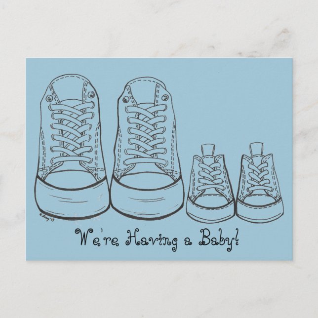 Big Little Sneakers New Baby Birth Ankündigung (Vorderseite)