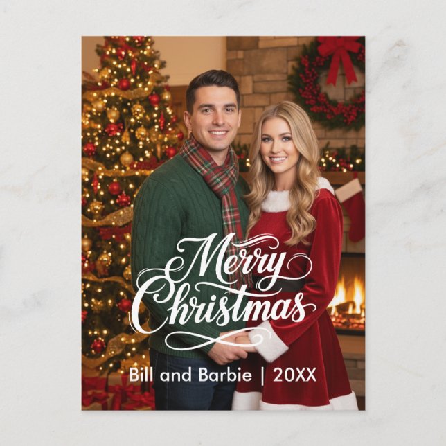Big Merge Weihnachtscouples Foto Front Feiertagspostkarte (Vorderseite)