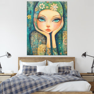 BIG MIT AUGEN MÄDCHEN, WHIMSICAL LEINWAND ART DRUC