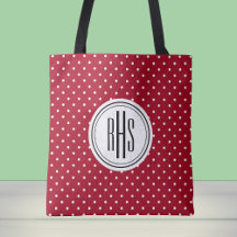 Big Monogram on Red White Dots Schulterschluss Tas