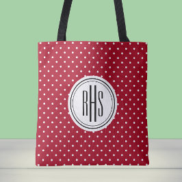 Big Monogram on Red White Dots Schulterschluss Tas Tasche