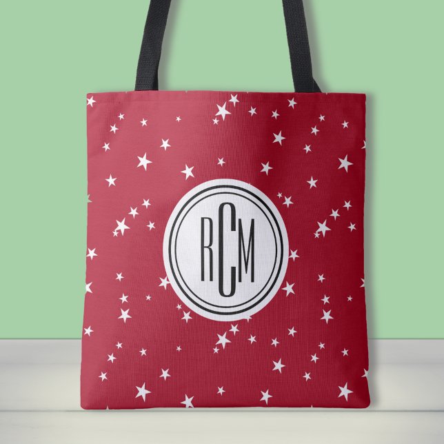 Big Monogram on Red White Stars Schultertasche Tasche (Von Creator hochgeladen)