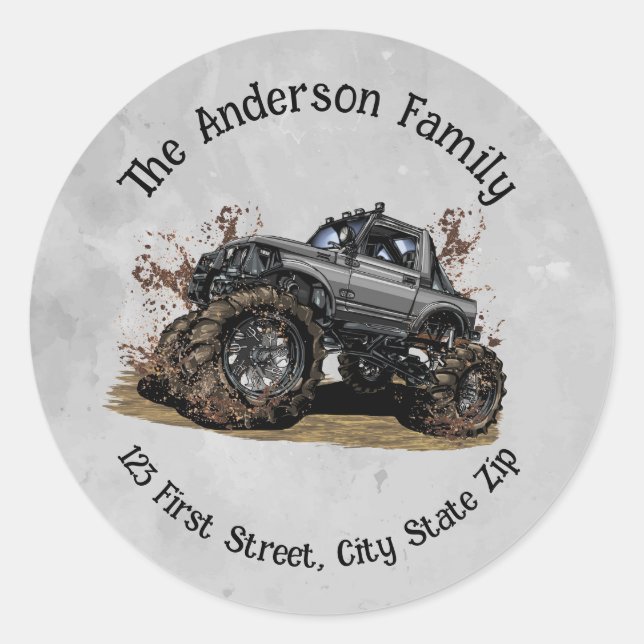 Big Monster Truck Off Road Adventure Mud Bogging Runder Aufkleber (Vorderseite)