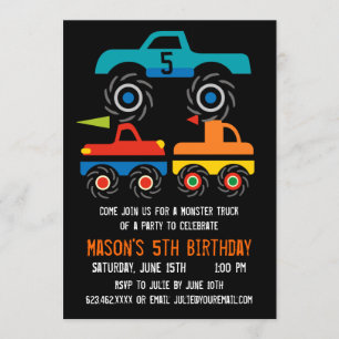 Big Monster Trucks Invitations de fête d'anniversa
