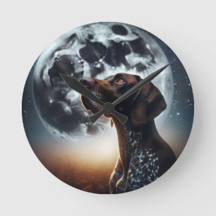 Big Moon Nighttime Sky GSP Dog farbenfroh Runde Wanduhr