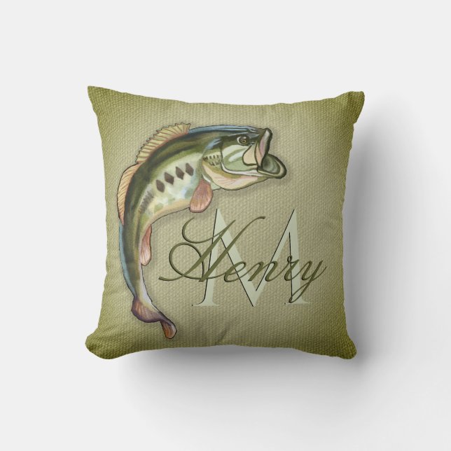 Big Mouth Bass Fish Monogram Kissen (Vorderseite)