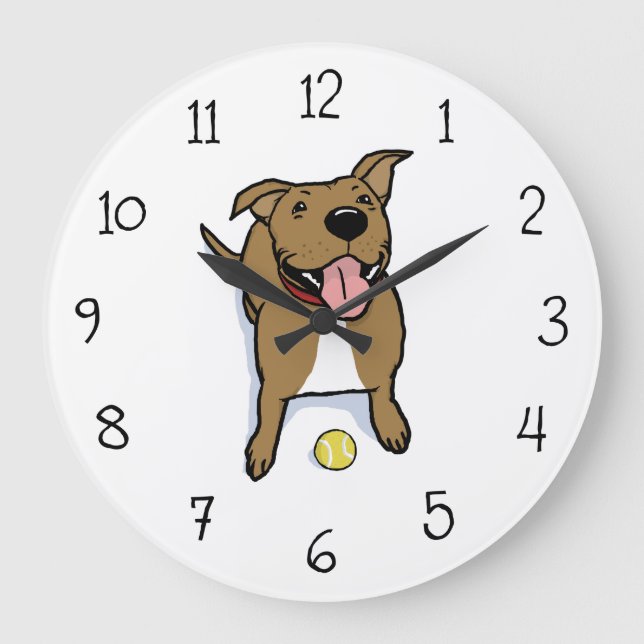 Big Niedlich Brown Dog mit Tennisball Große Wanduhr (Vorderseite)