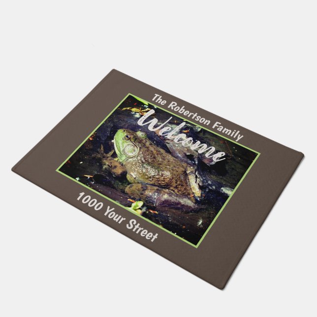 Big Old Bullfrog Natur Personalisiert Fußmatte (Schrägansicht)