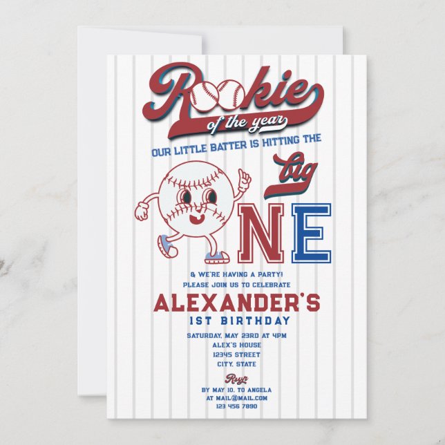 Big One Baseball Rookie des Jahres ersten Geburtst Einladung (Vorderseite)