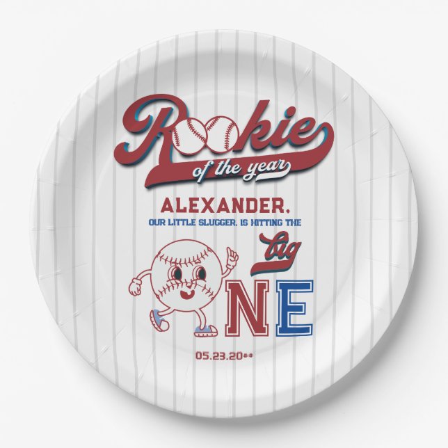 Big One Baseball Rookie des Jahres ersten Geburtst Pappteller (Vorderseite)
