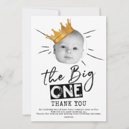 Big One First Birthday Foto Schwarz-weiß Dankeskarte