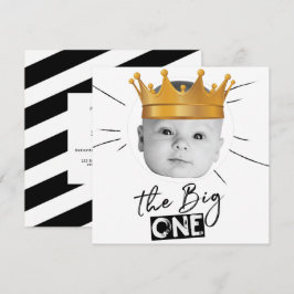 Big One First Birthday Foto Schwarz-weiß Einladung