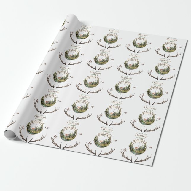 Big One Hunting First Birthday Geschenkpapier (Ungerollt)