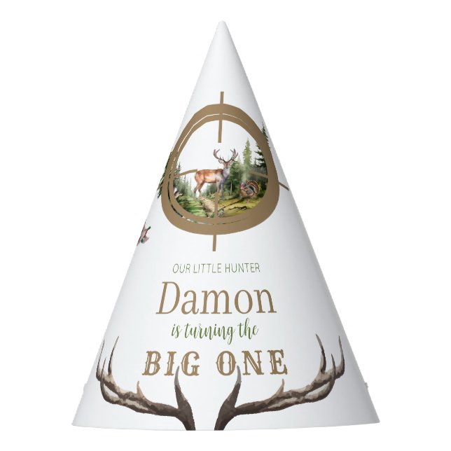 Big One Hunting First Birthday Partyhütchen (Vorderseite)