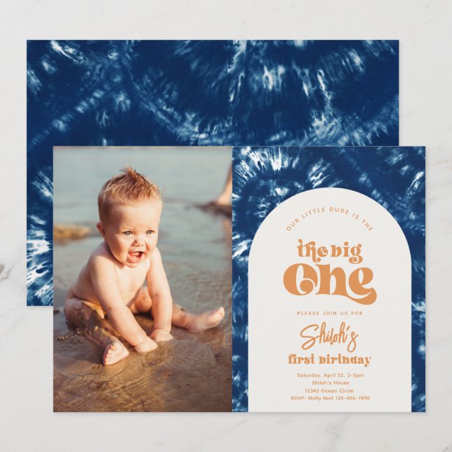 Big One Photo Anniversaire Invitation | Surf (Devant / Derrière)