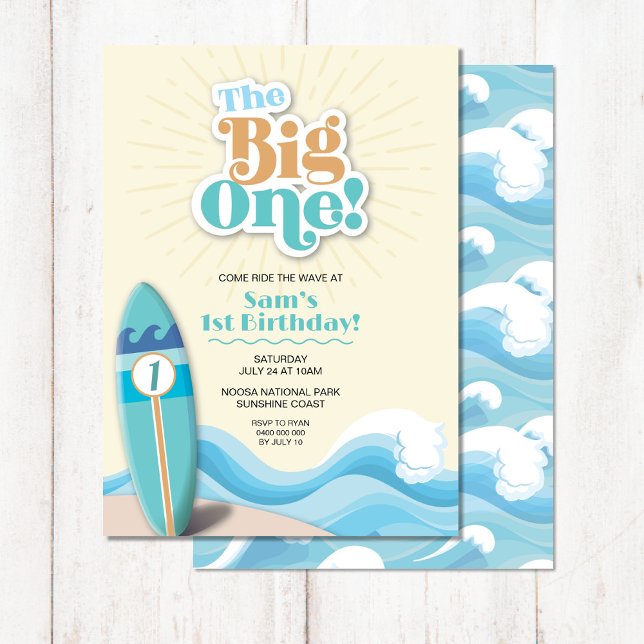 Big One Surf Beach 1er anniversaire Invitation (Créateur téléchargé)