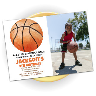 Big Orange Basketball Anniversaire Invitations ave