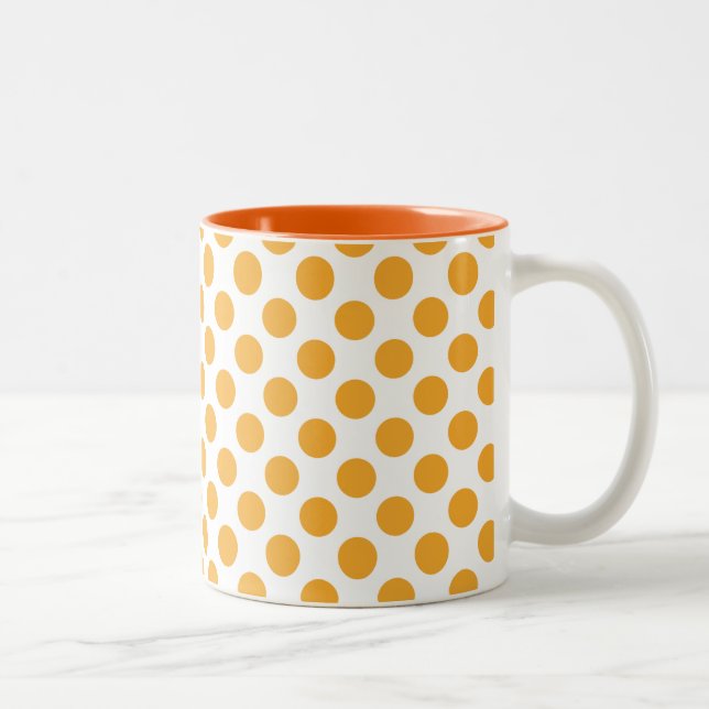 Big Orange Punkte auf Weiß Zweifarbige Tasse (Rechts)