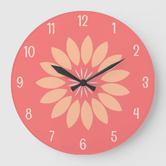 Big Peach Blume auf Korallen Große Wanduhr