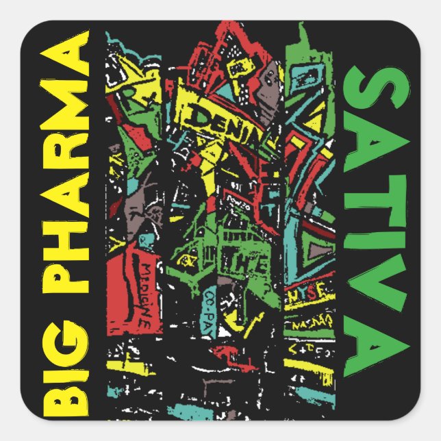 BIG PHARMA SATIVA QUADRATISCHER AUFKLEBER (Vorderseite)