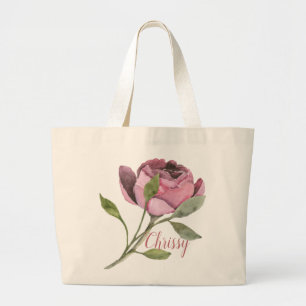 Big Pink Blume mit Name Jumbo Stoffbeutel