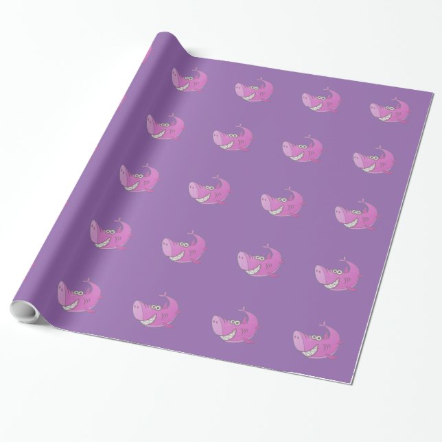 Big Pink Cartoon Shark Geschenkpapier (Ungerollt)