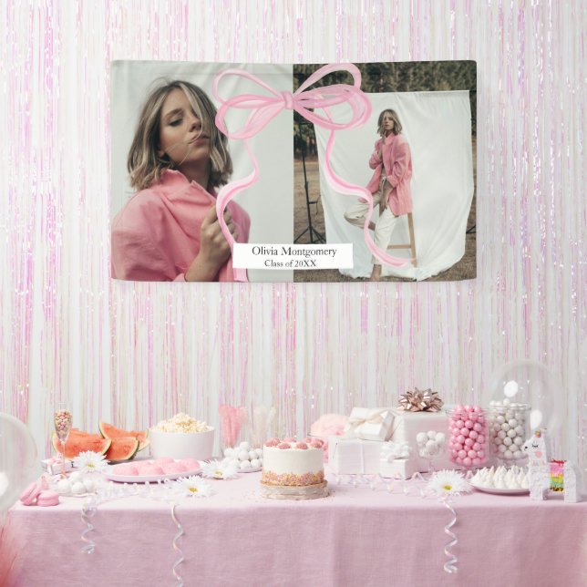 Big Pink Coquette Bow Zwei Foto Abschluss Banner (Party)