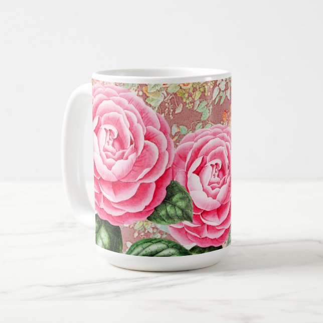 Big Pink Roses Art Tassen Cup (Vorderseite Links)