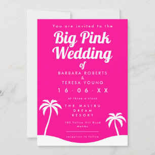 Big Pink Wedding Barbiecore Trendy Palm Tree Beach Einladung